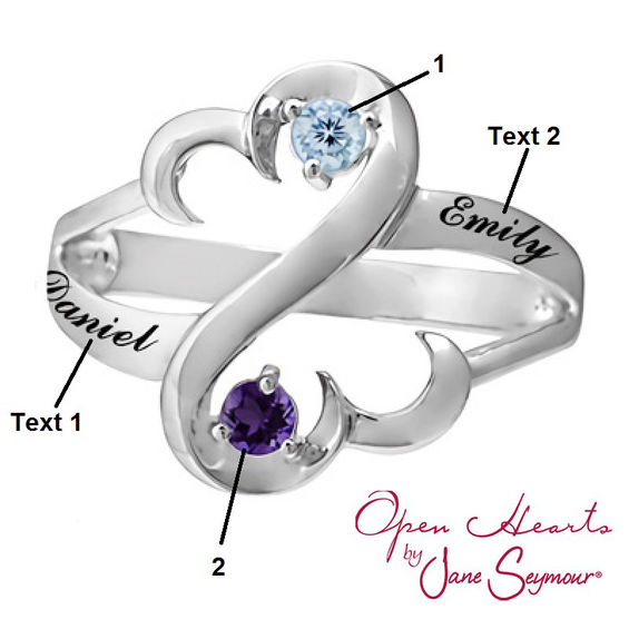 Open Hearts Family by Jane Seymourâ¢ Couple's Birthstone Split-Shank Ring in Sterling Silver (2 Stones and Names)