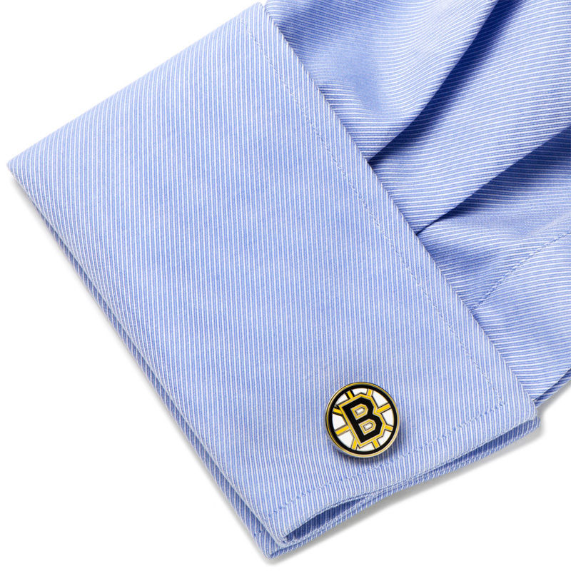 Main Image 3 of NHL Boston Bruins Logo Enamel Cuff Links in White Rhodium Brass