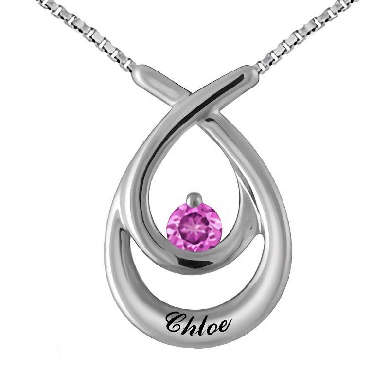 Main Image 1 of 4.0mm Birthstone Teardrop Pendant in 10K Gold (1 Stone and Name)