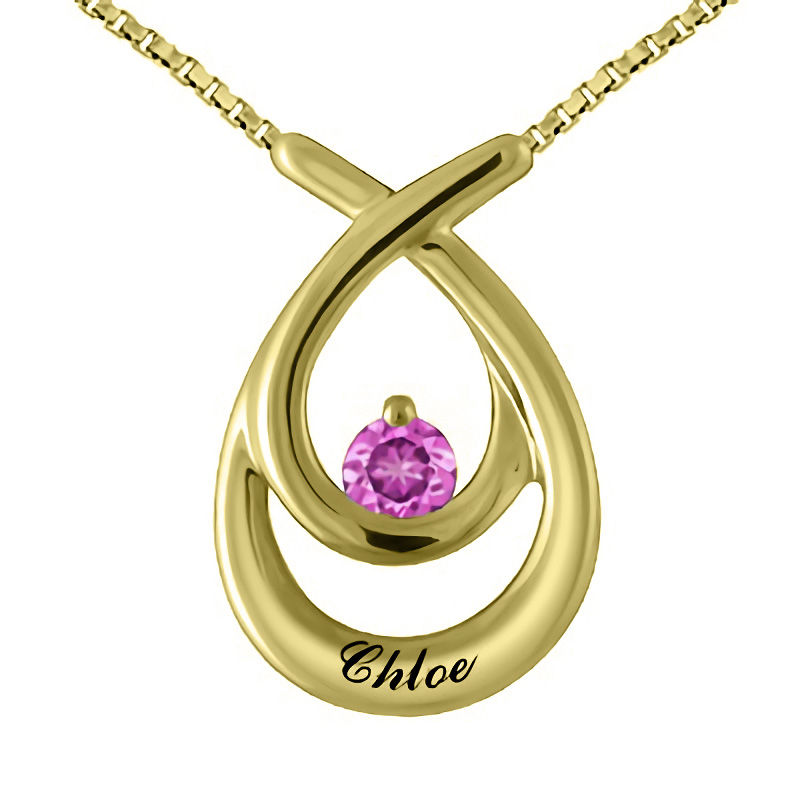 Main Image 2 of 4.0mm Birthstone Teardrop Pendant in 10K Gold (1 Stone and Name)