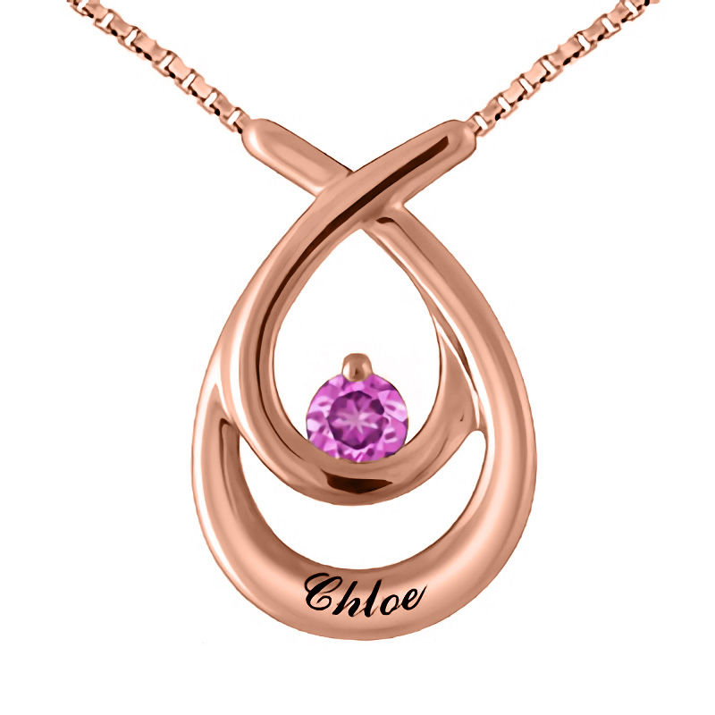 Main Image 3 of 4.0mm Birthstone Teardrop Pendant in 10K Gold (1 Stone and Name)