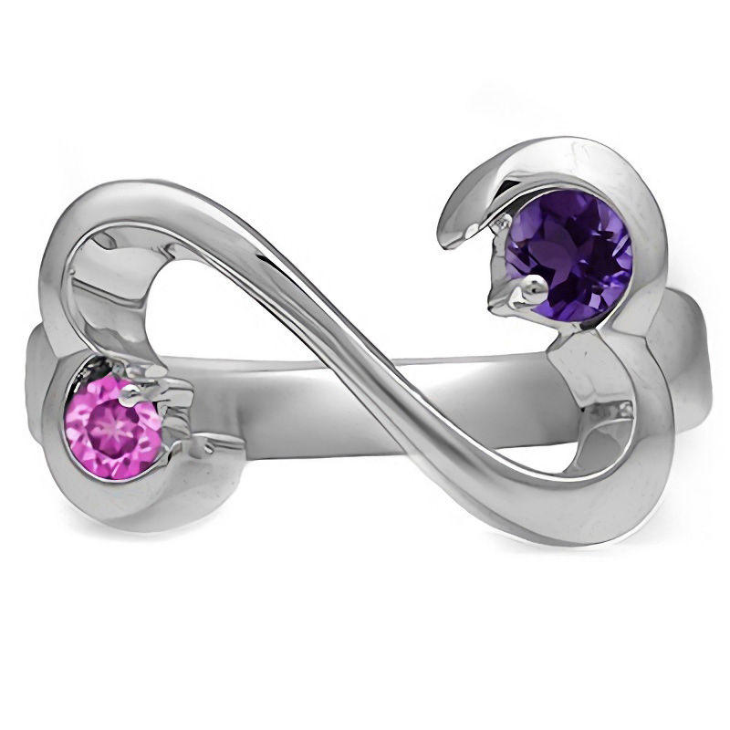 Main Image 1 of Open Hearts Family by Jane Seymour™ Couple's 4.0mm Birthstone Ring in Sterling Silver (2 Stones and Names)
