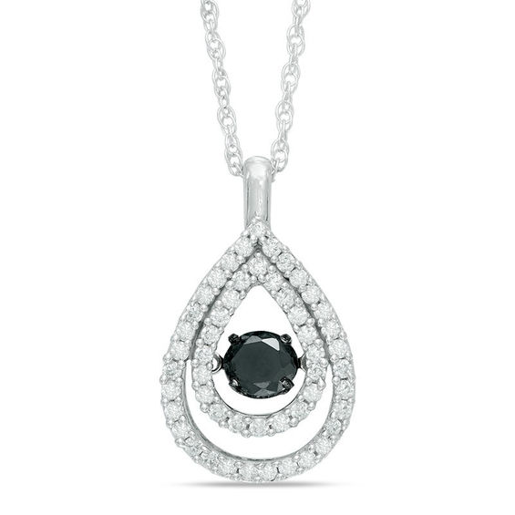 0.70 CT. T.w. Enhanced Black and White Diamond Double Teardrop Pendant in 10K White Gold