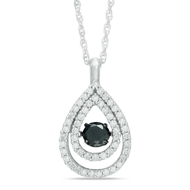 Main Image 1 of 0.70 CT. T.W. Enhanced Black and White Diamond Double Teardrop Pendant in 10K White Gold