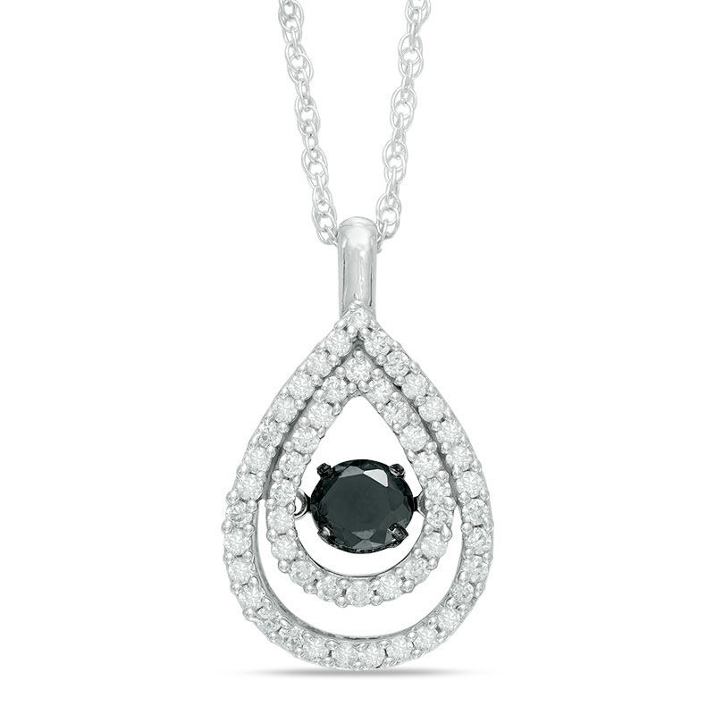 0.70 CT. T.W. Enhanced Black and White Diamond Double Teardrop Pendant in 10K White Gold