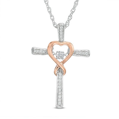 Unstoppable Love™ 1/8 CT. T.W. Diamond Heart Wrapped Cross Pendant in 10K  Two-Tone Gold