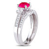 Thumbnail Image 2 of 6.0mm Lab-Created Ruby and White Sapphire with 1/8 CT. T.W. Diamond Three Stone Bridal Set in 10K White Gold
