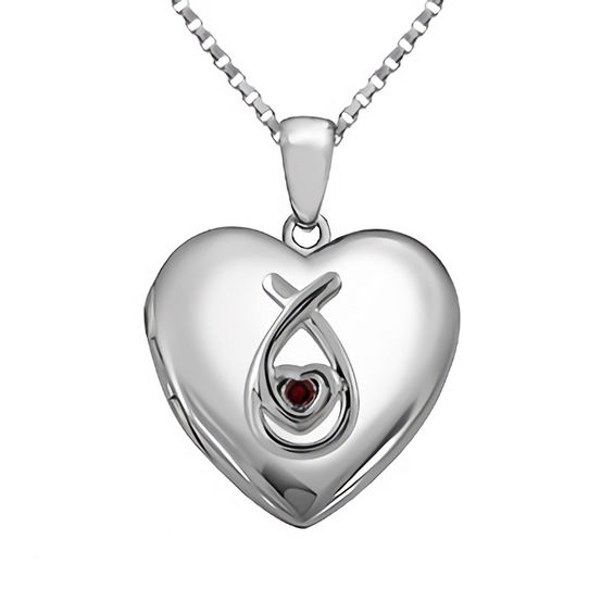 Birthstone Heart-Shaped Locket in Sterling Silver (1 Stone and 3 Lines)
