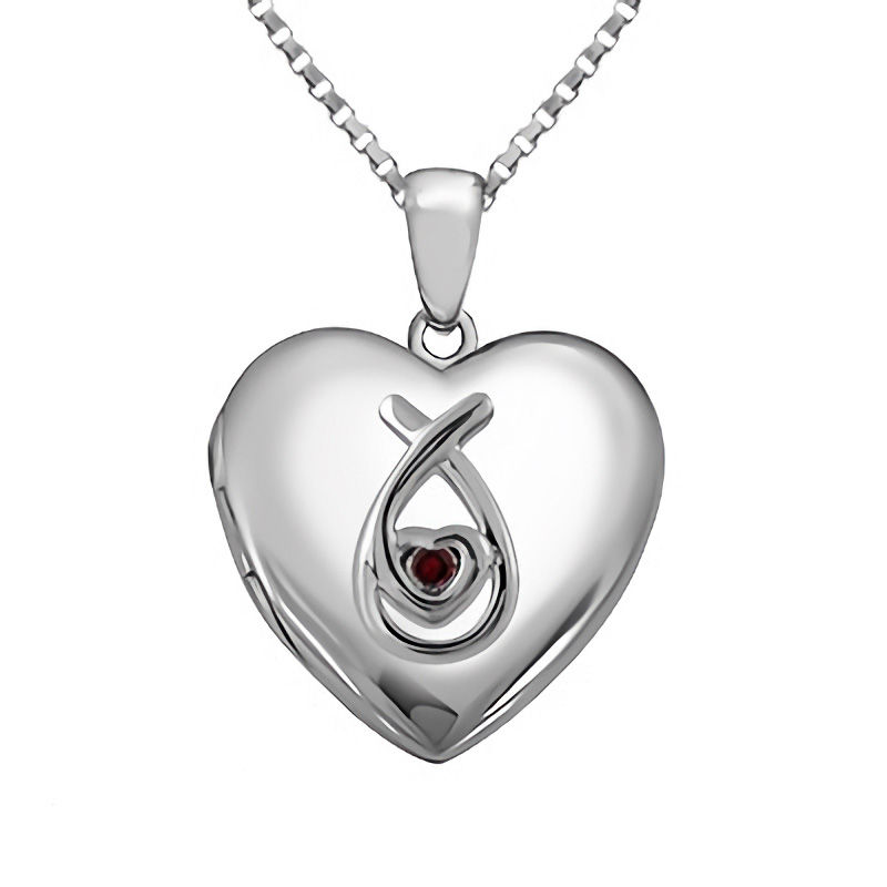 Main Image 1 of Birthstone Heart-Shaped Locket in Sterling Silver (1 Stone and 3 Lines)