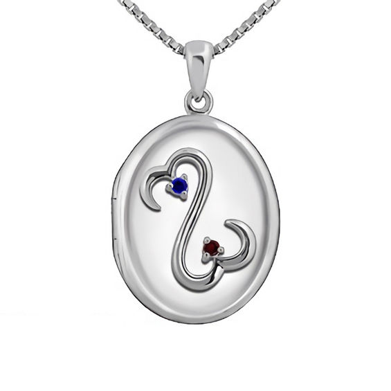 Open Hearts Family by Jane Seymourâ¢ Birthstone Oval Locket in Sterling Silver (2 Stones and 3 Lines)
