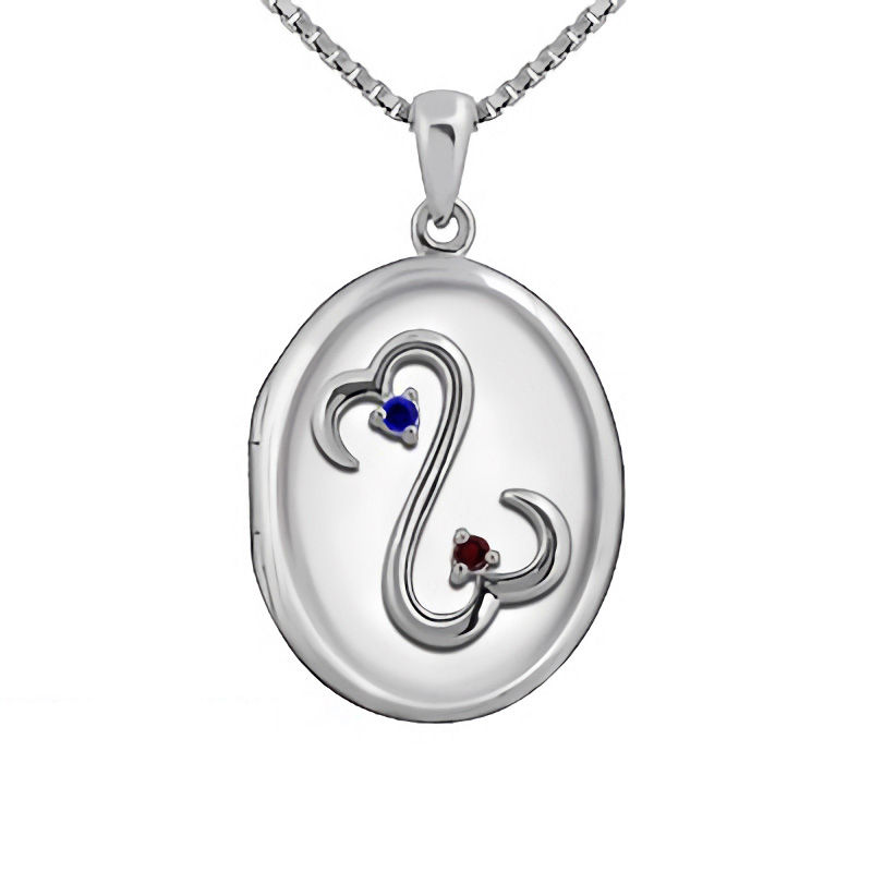 Main Image 1 of Open Hearts Family by Jane Seymour™ Birthstone Oval Locket in Sterling Silver (2 Stones and 3 Lines)