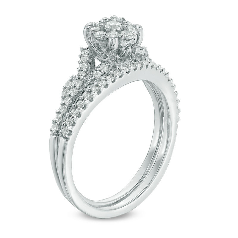 Main Image 2 of 1/2 CT. T.W. Diamond Frame Vine Split Shank Bridal Set in 10K White Gold