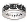 Thumbnail Image 1 of Open Hearts by Jane Seymour™ personalized Unisex Wedding Band in Titanium with Black Enamel (1 Line)