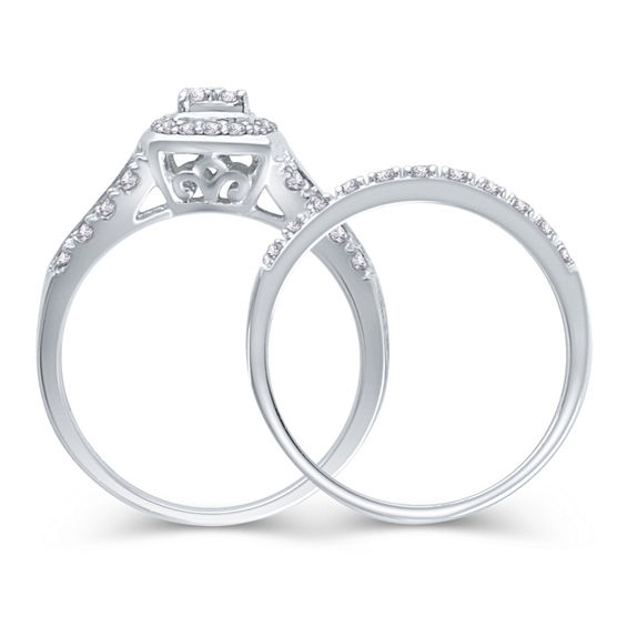 1/2 CT. T.w. Quad Diamond Cushion Frame Multi-Row Bridal Set in Sterling Silver