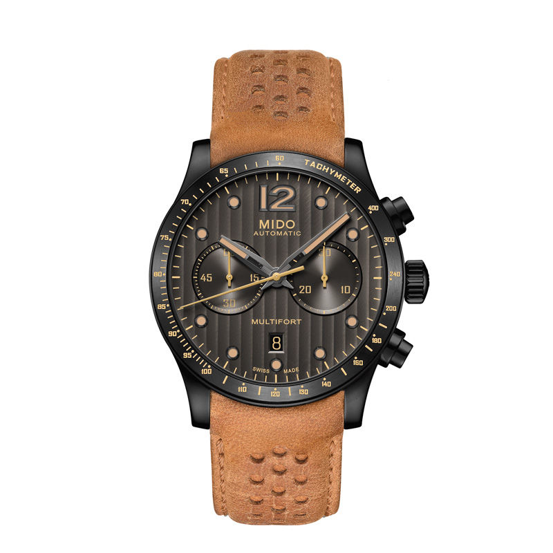 Men's MIDO® Multifort Automatic Chronograph Strap Watch with Dark Grey Dial (Model: M025.627.36.061.10)