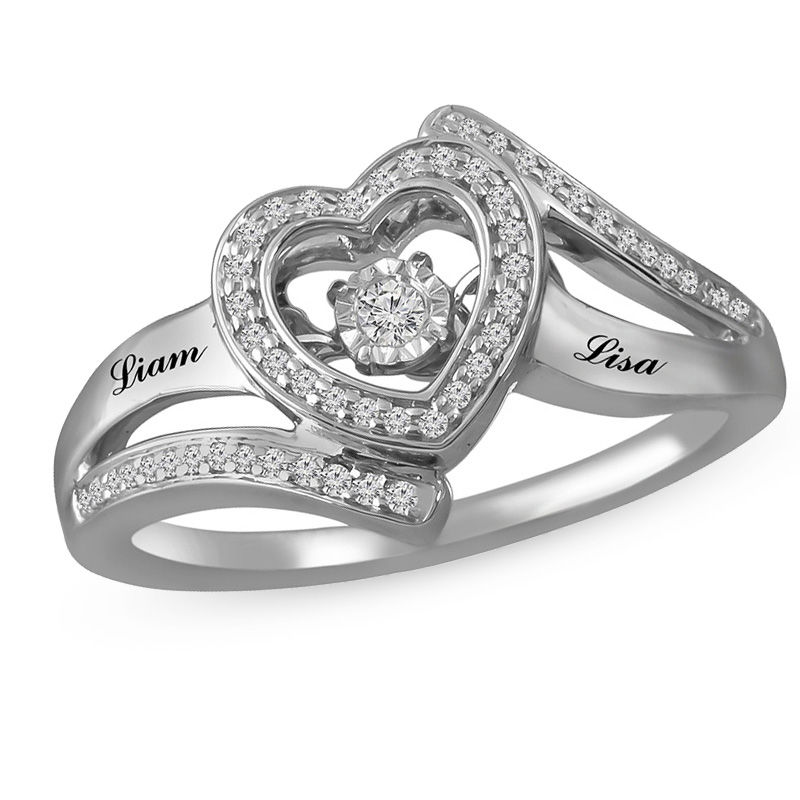 Main Image 1 of Unstoppable Love™ Couple's 1/8 CT. T.W. Diamond Heart Ring in Sterling Silver (2 Names)