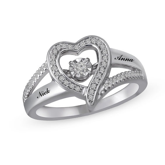 Unstoppable Loveâ¢ Couple's 1/10 CT. T.w. Diamond Heart Ring in Sterling Silver (2 Names)