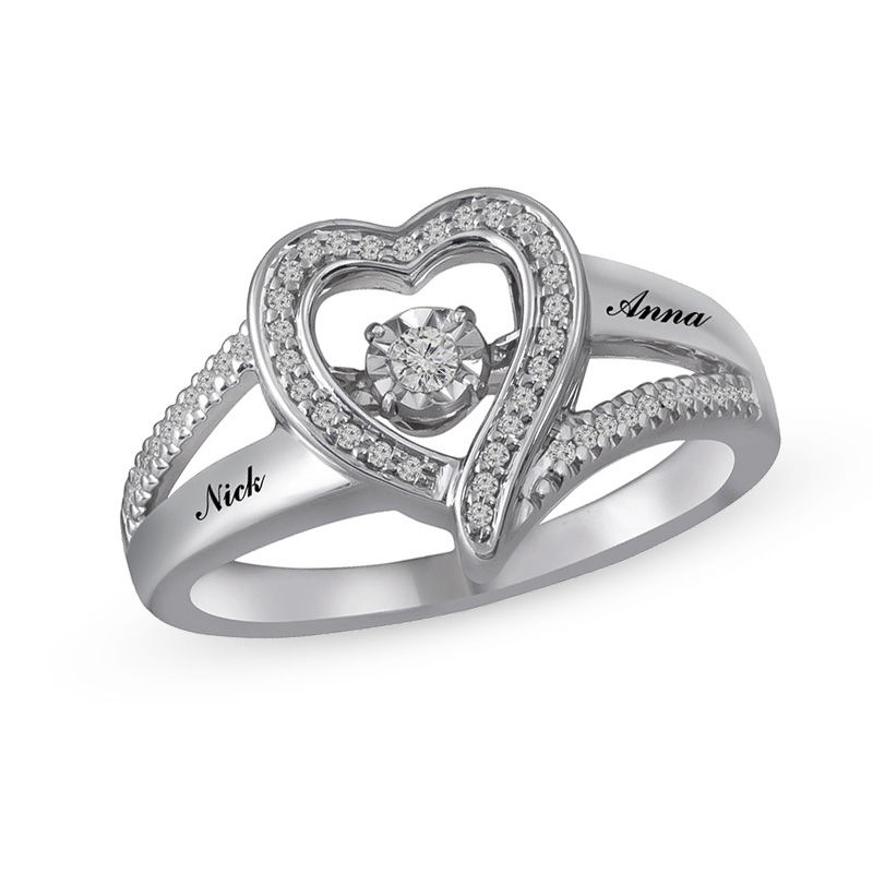 Main Image 1 of Unstoppable Love™ Couple's 1/10 CT. T.W. Diamond Heart Ring in Sterling Silver (2 Names)