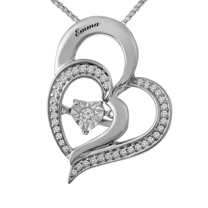 Main Image 1 of Unstoppable Love™ 1/10 CT. T.W. Diamond Titled Double Heart Pendant in Sterling Silver (1 Line)