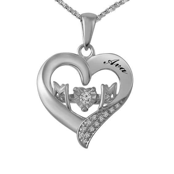 Unstoppable Loveâ¢ Diamond Accent Mom Heart Pendant in 10K White or Yellow Gold (1 Line)