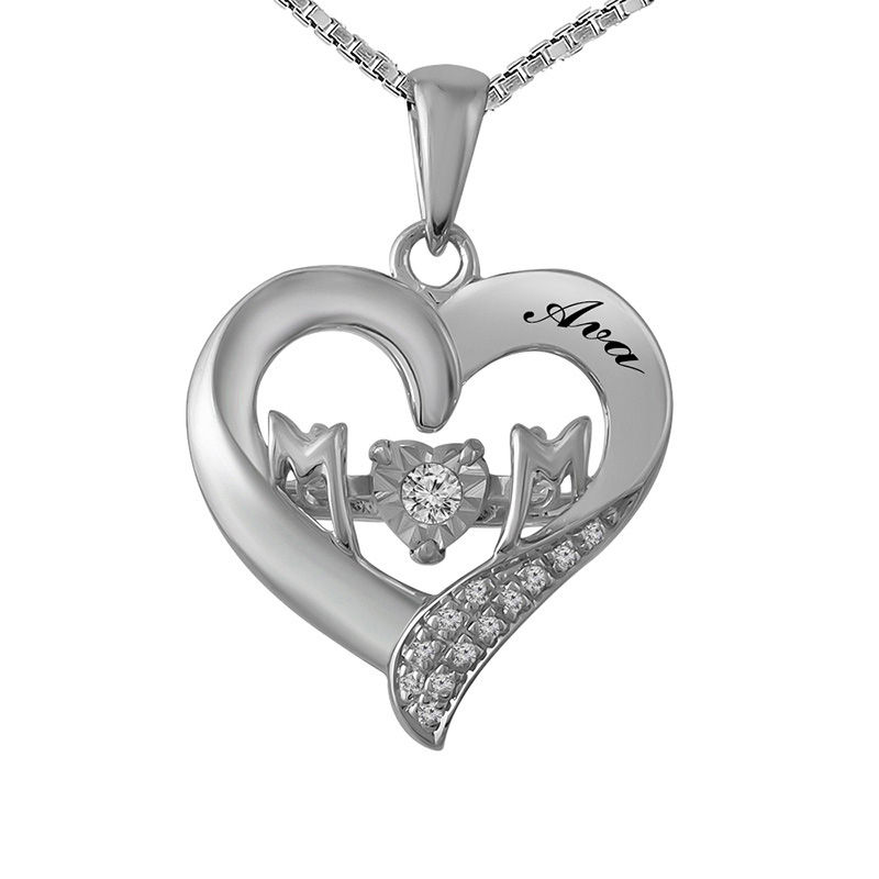 Main Image 1 of Unstoppable Love™ Diamond Accent "MOM" Heart Pendant in 10K White or Yellow Gold (1 Line)
