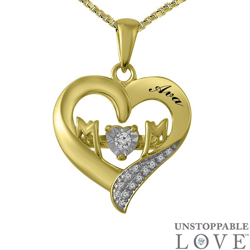 Main Image 2 of Unstoppable Love™ Diamond Accent "MOM" Heart Pendant in 10K White or Yellow Gold (1 Line)