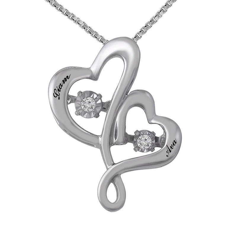 Main Image 1 of Unstoppable Love™ Couple's Diamond Accent Double Heart Pendant in Sterling Silver (2 Names)