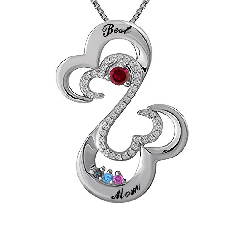 Open Hearts Family by Jane Seymour™ Birthstone and Diamond Pendant in Sterling Silver (4 Stones and 2 Lines)