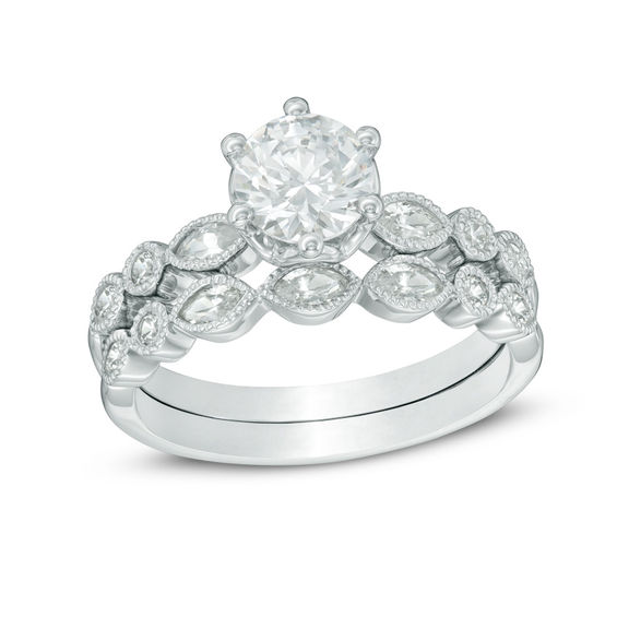 1 CT. T.W. Diamond Vintage-Style Bridal Set in 14K White Gold (H/SI2 ...