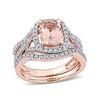Cushion Cut Morganite And 1 4 Ct T W Diamond Frame Bridal Set In 10k Rose Gold Zales Cushion Cut Morganite And 1 4 Ct T W Diamond Frame Bridal Set In 10k Rose Gold Zales