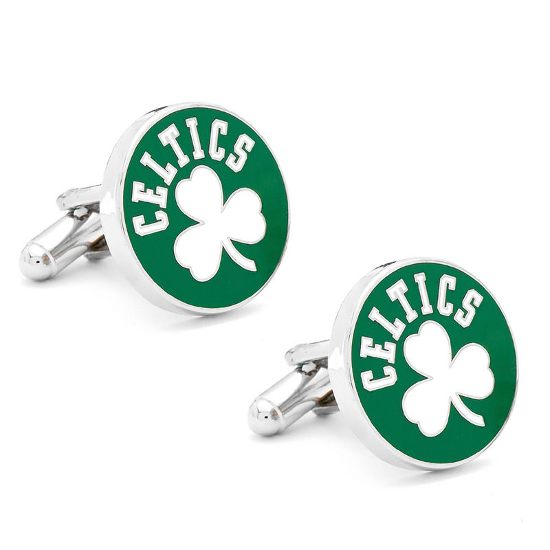 Main Image 1 of NBA Boston Celtics Logo Enamel Cuff Links in White Rhodium Brass