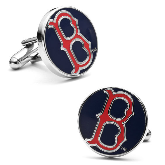 MLB Boston Red Sox Logo Enamel Cuff Links in White Rhodium Brass