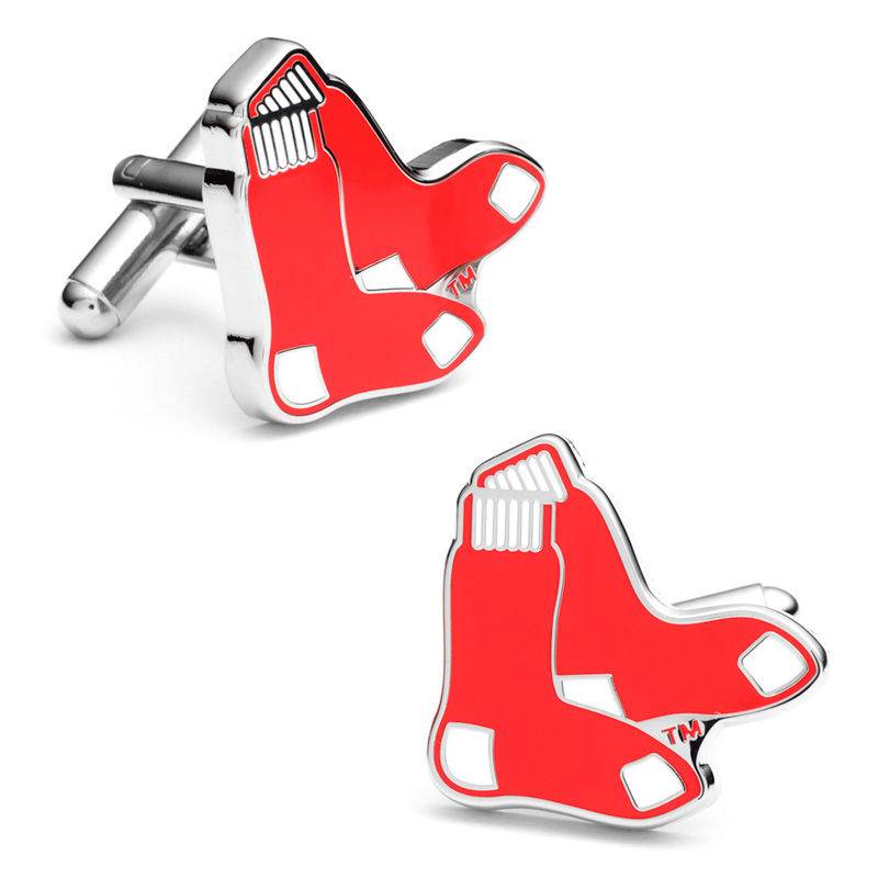 Main Image 1 of MLB Classic Boston Red Sox Logo Enamel Cuff Links in White Rhodium Brass