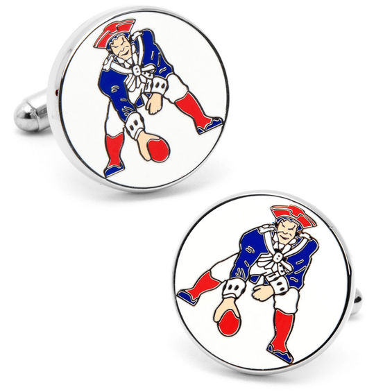 NFL New England Patriots Logo Enamel Cuff Links in White Rhodium Brass