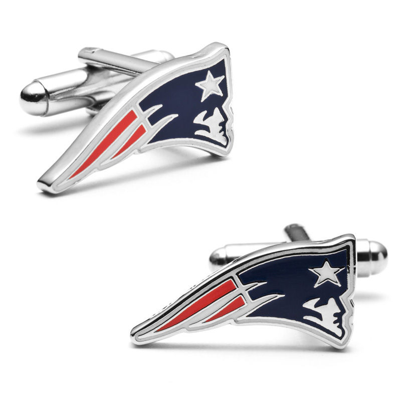 Main Image 1 of NFL Classic New England Patriots Logo Enamel Cuff Links in White Rhodium Brass