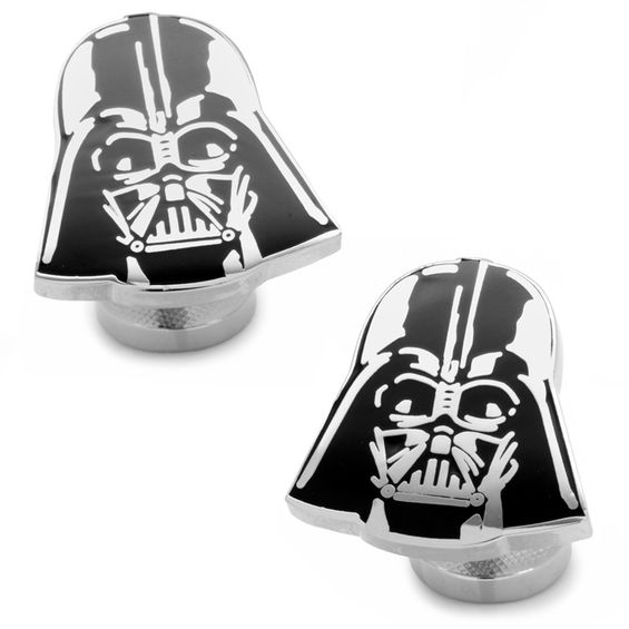 Star Wars Darth Vader Black Enamel Cuff Links in White Rhodium Brass