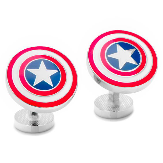 ©Marvel Captain America Enamel Cuff Links in White Rhodium Brass