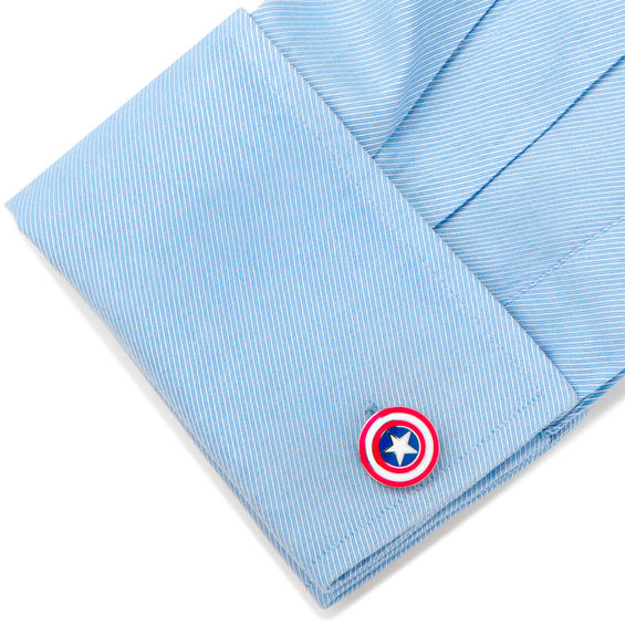 ©Marvel Captain America Enamel Cuff Links in White Rhodium Brass