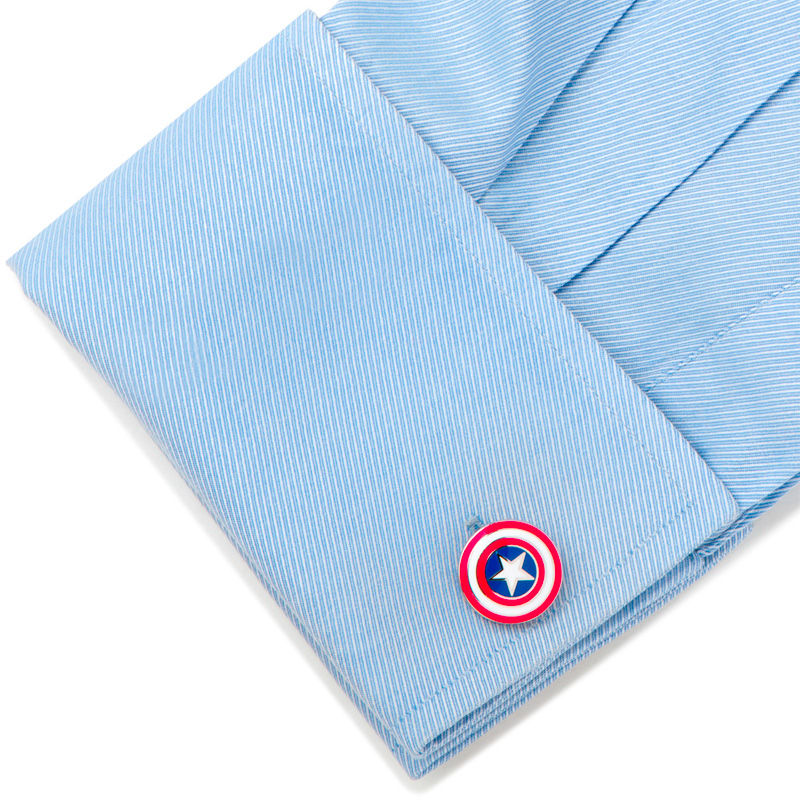 Men's ©MARVEL Captain America Enamel Cuff Links in White Rhodium Brass