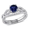 Thumbnail Image 0 of 6.0mm Lab-Created Blue Sapphire and 1/8 CT. T.W. Diamond Twist Shank Bridal Set in 10K White Gold