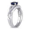 Thumbnail Image 1 of 6.0mm Lab-Created Blue Sapphire and 1/8 CT. T.W. Diamond Twist Shank Bridal Set in 10K White Gold