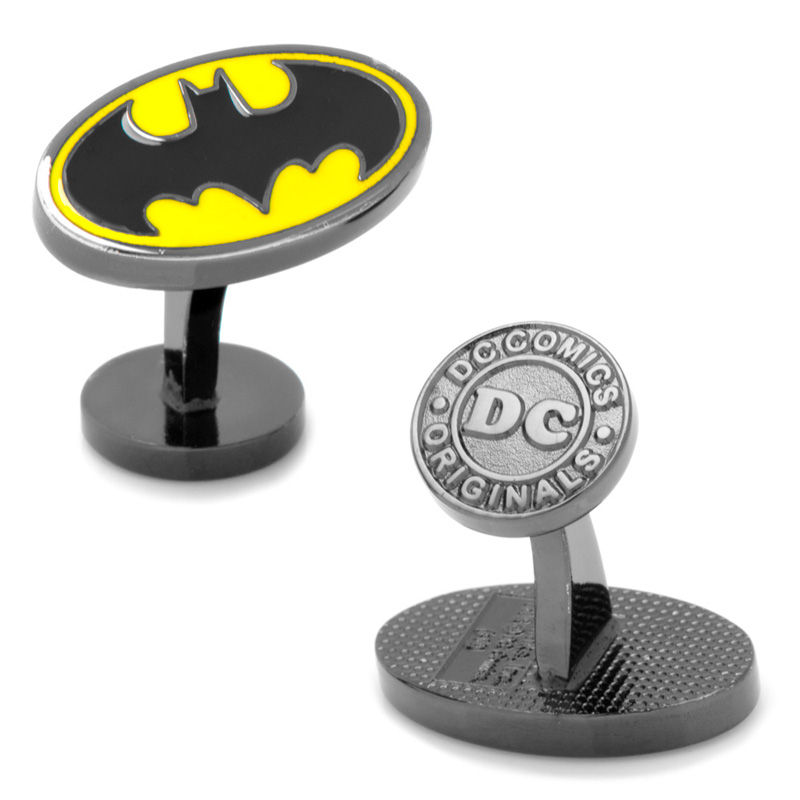 Men's DC Comics Batman Logo Enamel Cuff Links in Grey Rhodium Brass