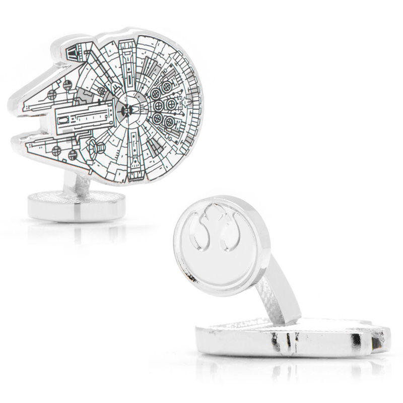 Main Image 1 of STAR WARS Millennium Falcon Enamel Cuff Links in White Rhodium Brass