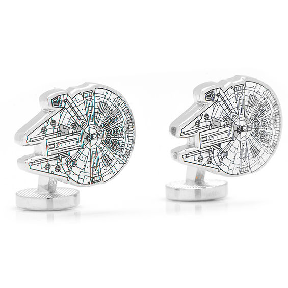 Star Wars Millennium Falcon Enamel Cuff Links in White Rhodium Brass