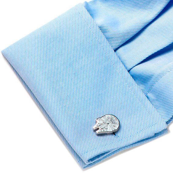 Star Wars Millennium Falcon Enamel Cuff Links in White Rhodium Brass