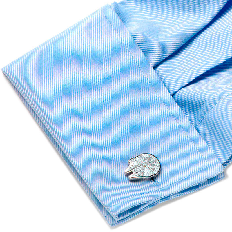 Main Image 3 of STAR WARS Millennium Falcon Enamel Cuff Links in White Rhodium Brass