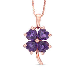 5.0mm Heart-Shaped Amethyst Clover Pendant in Sterling Silver with 14K Rose Gold Plate
