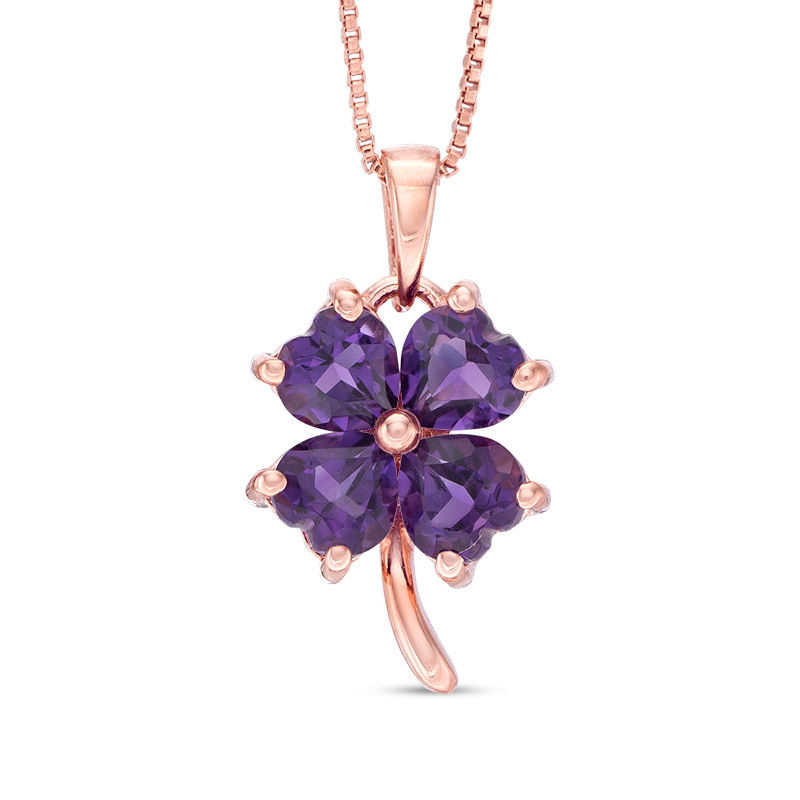 Main Image 1 of 5.0mm Heart-Shaped Amethyst Clover Pendant in Sterling Silver with 14K Rose Gold Plate