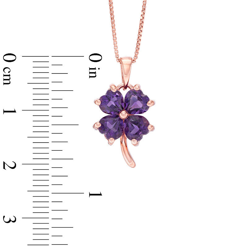 Main Image 2 of 5.0mm Heart-Shaped Amethyst Clover Pendant in Sterling Silver with 14K Rose Gold Plate