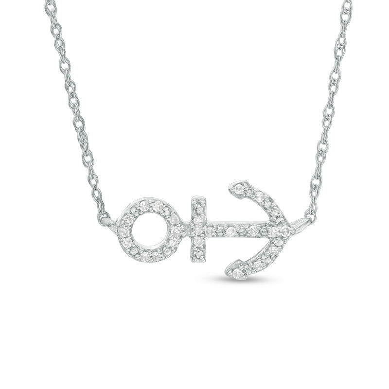 Main Image 1 of 1/20 CT. T.W. Diamond Sideways Anchor Necklace in Sterling Silver - 17.5"
